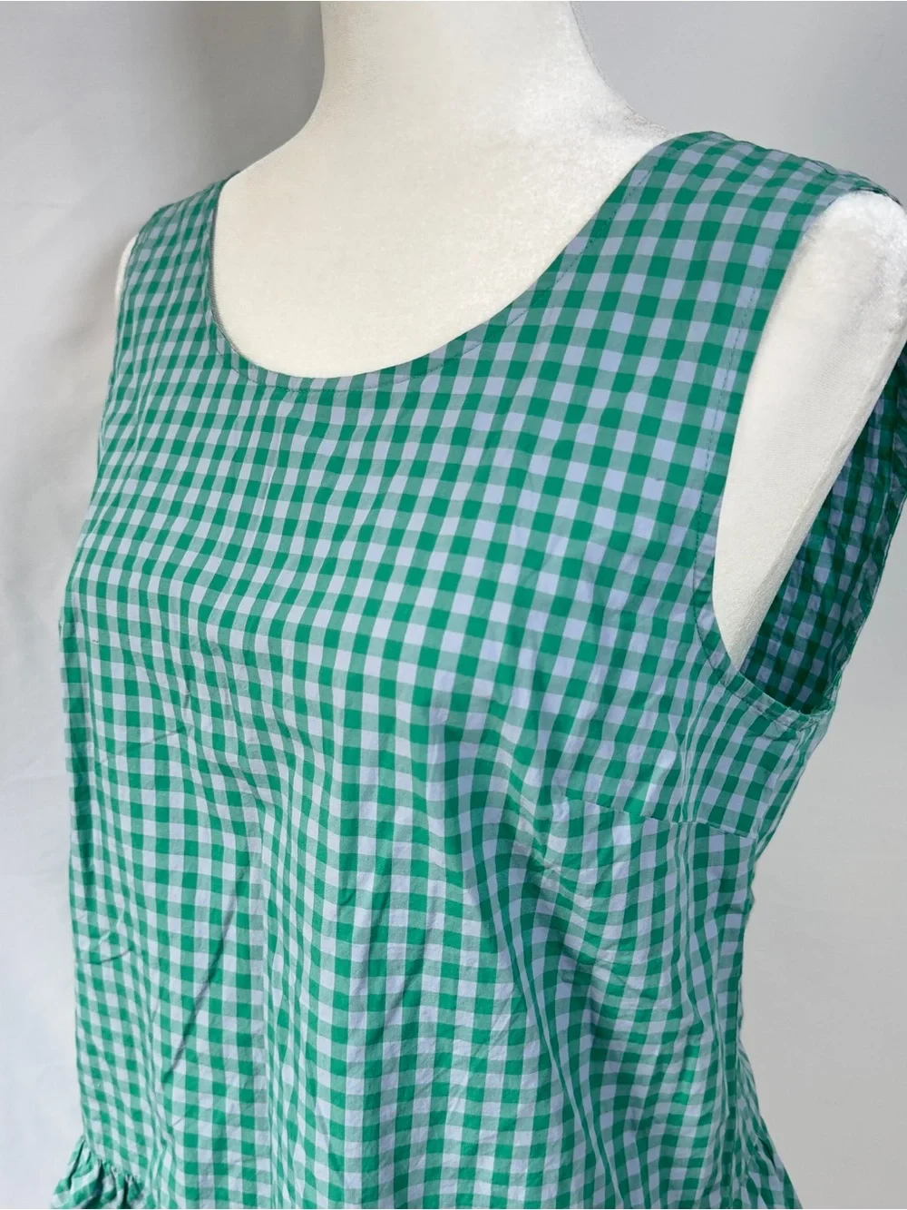 J.Crew Factory Green Gingham Bow Back Peplum Tank Top Womens Small Cottagecore